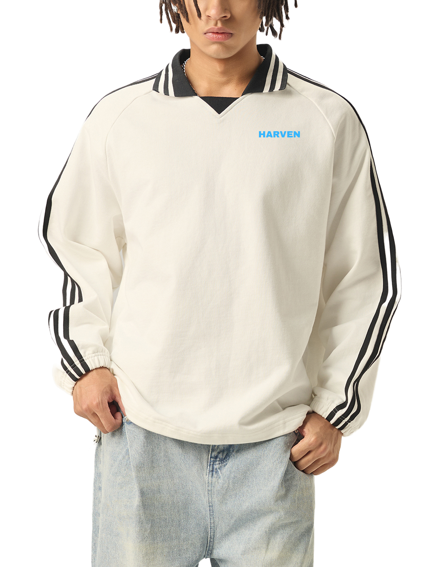 Striped Lapel Sweatshirt