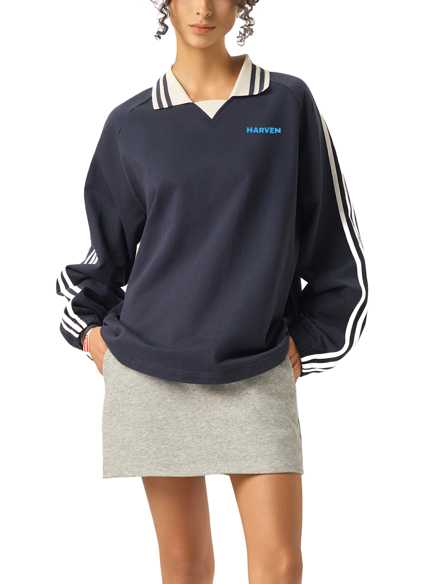 Striped Lapel Sweatshirt