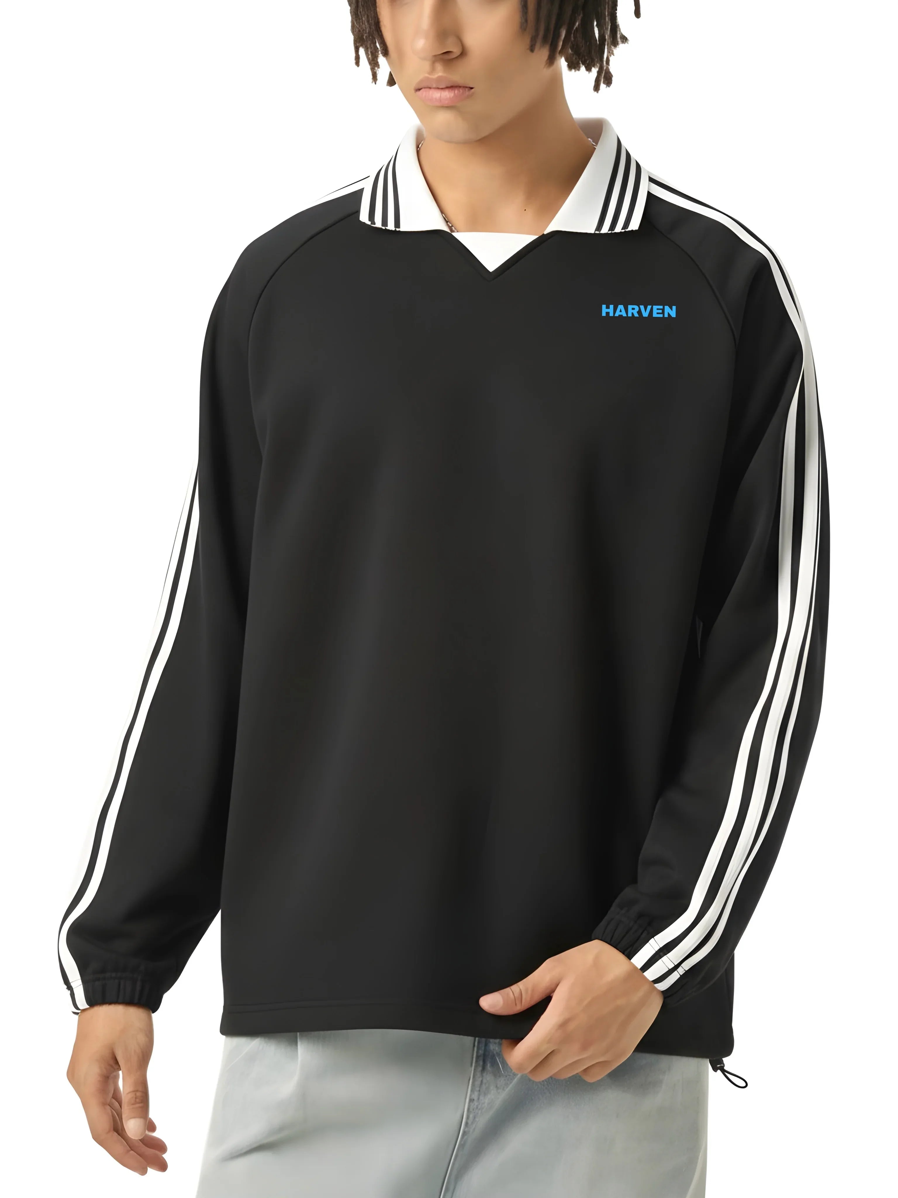 Striped Lapel Sweatshirt - Harven