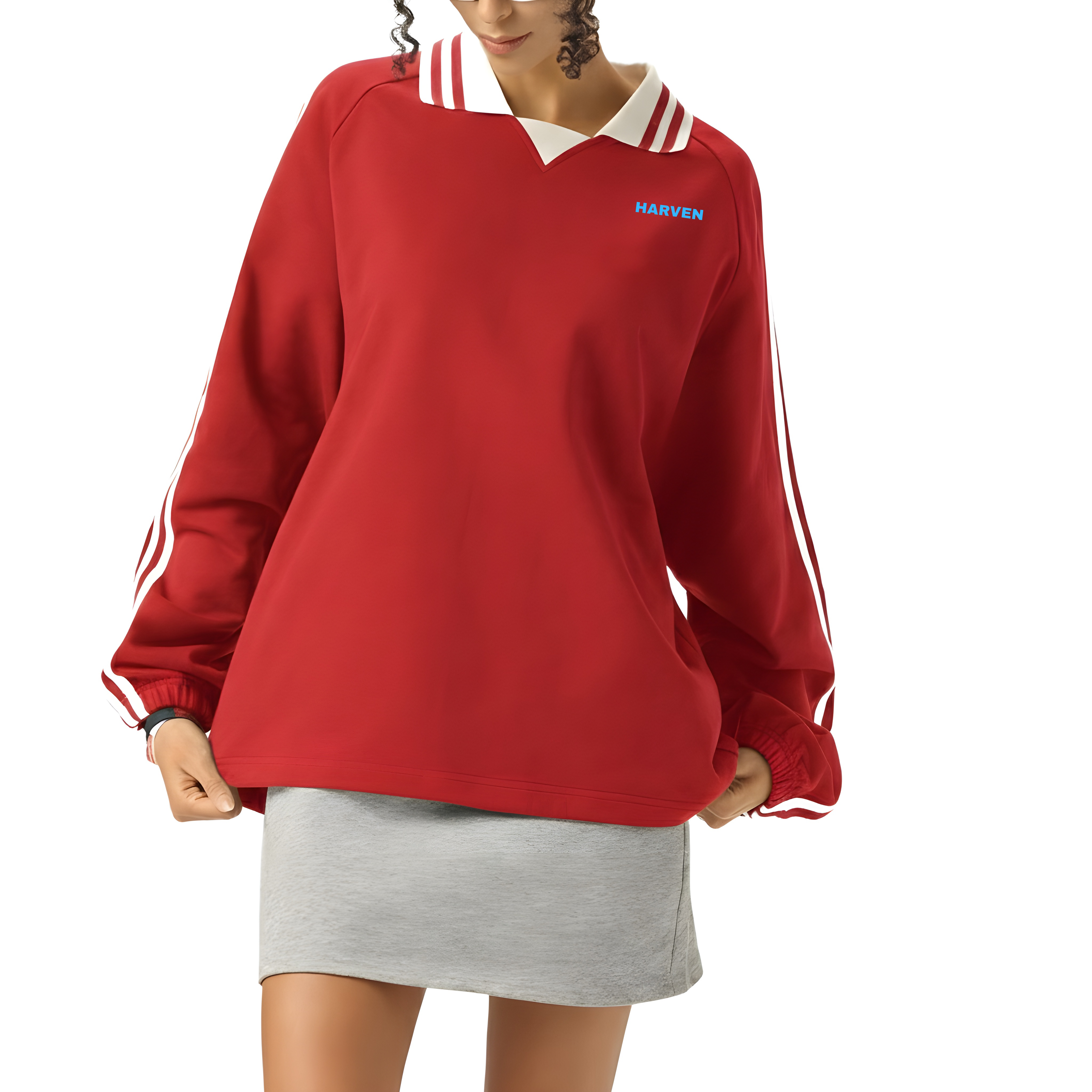 Striped Lapel Sweatshirt