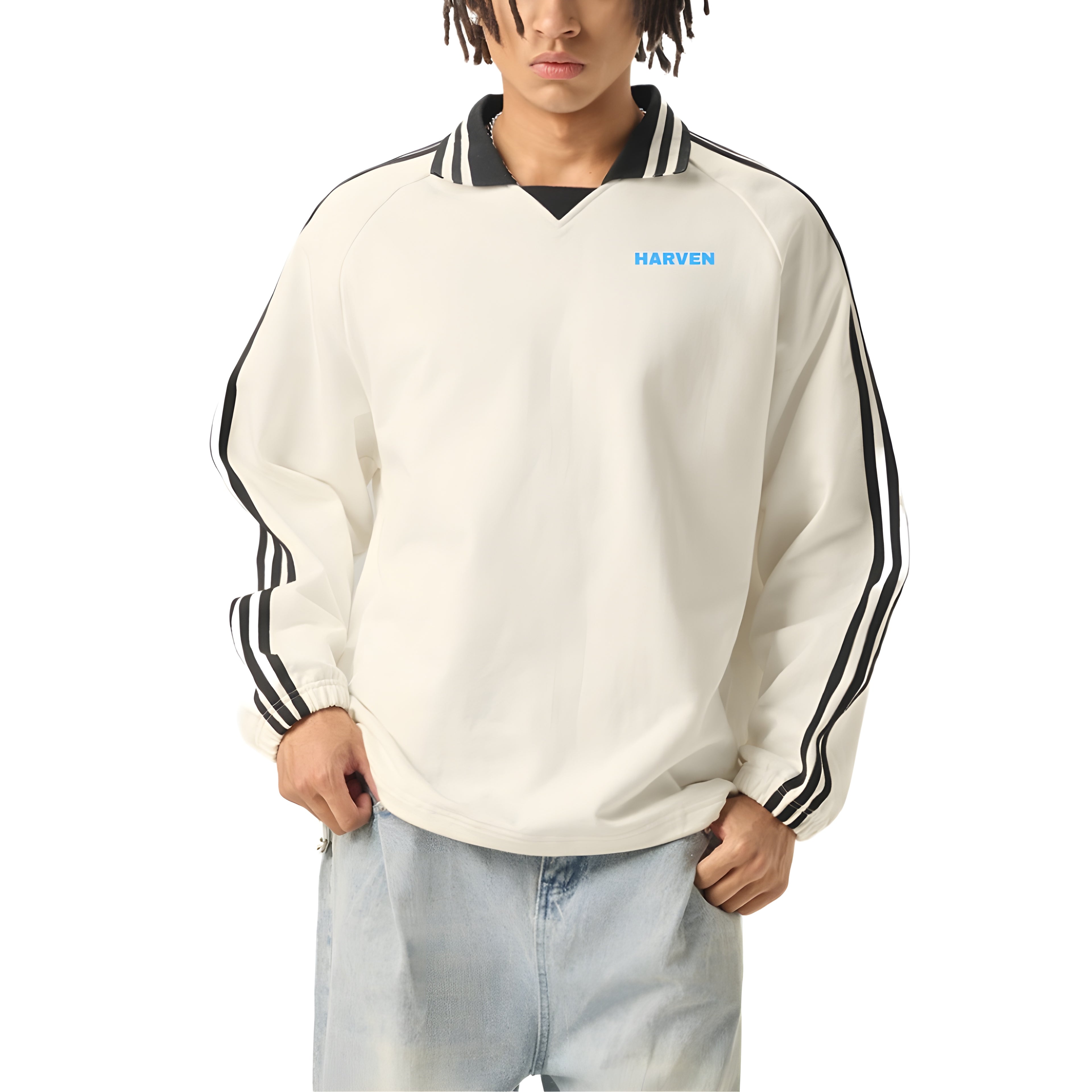 Striped Lapel Sweatshirt