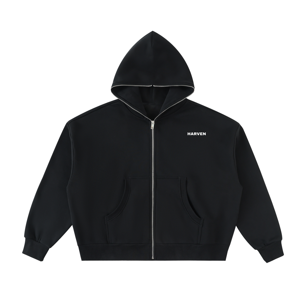 Fleeced Full-Zip Boxy Hoodie