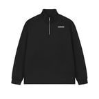 Black quarter-zip sweatshirt with 'Harven' branding on a white background