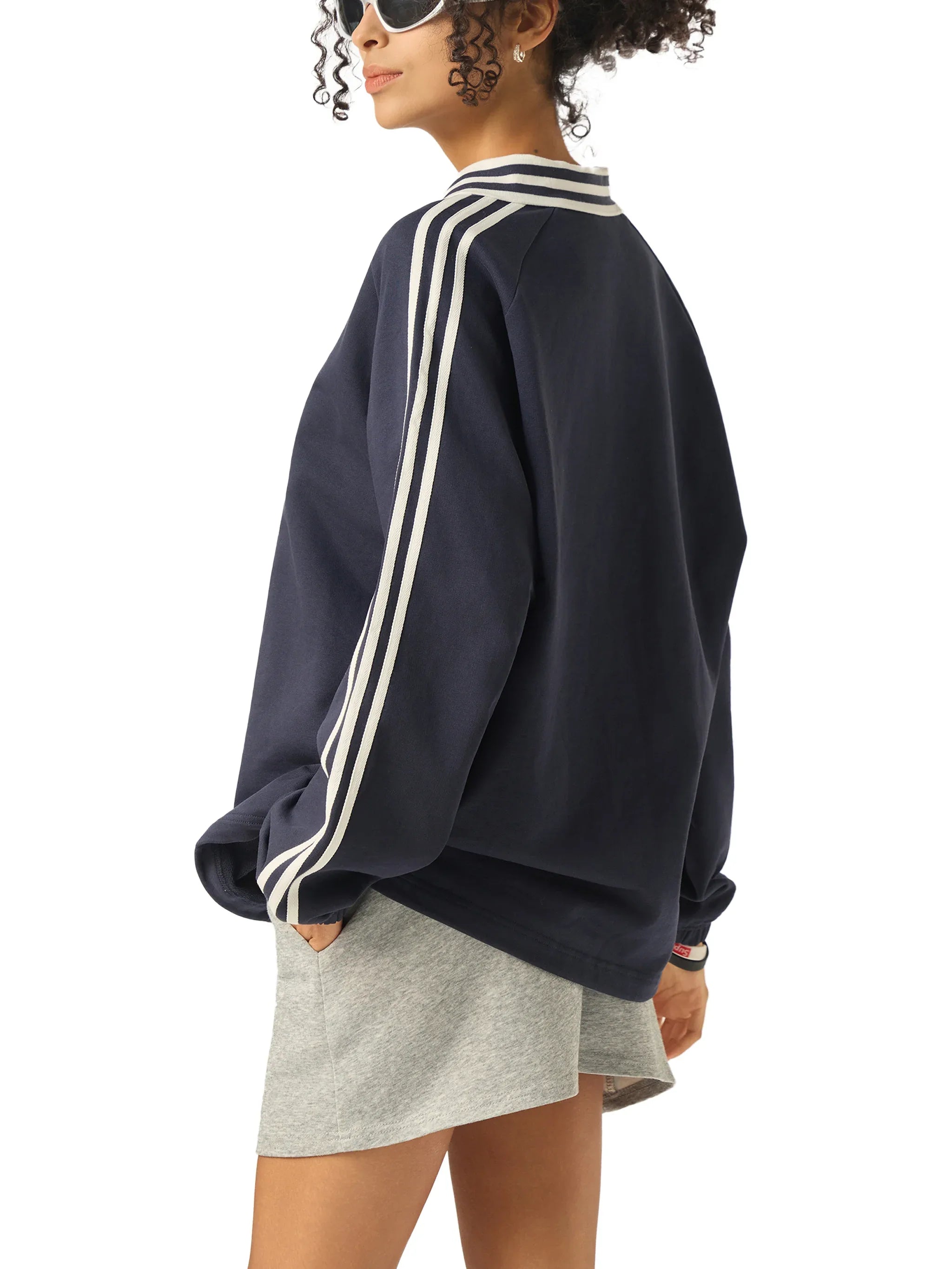 Striped Lapel Sweatshirt - Harven
