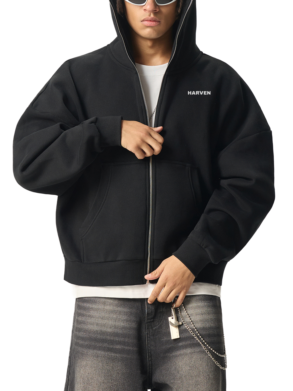 Fleeced Full-Zip Boxy Hoodie